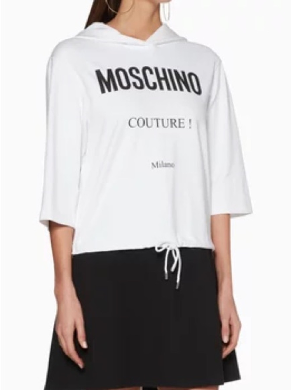 Moschino White Logo Hoodie Top Dress- Couture Print